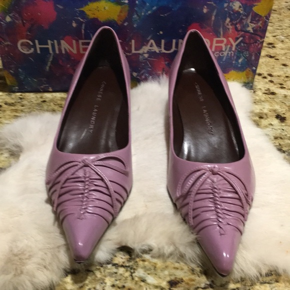 Chinese Laundry GENTLE Mauve Leather Woman’s Pointed Toe T-Cup heel Shoe NEW - Picture 4 of 9